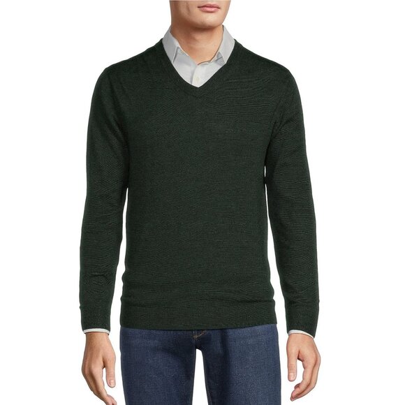 Hart Schaffner Marx Merino Wool Sweater Men XL Green Quiet Luxury Classic Preppy - Picture 15 of 16